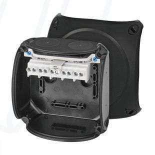Розподільна коробка KX0606C 130x130x77 мм, з клемником 1,5-6 мм&sup2;, чорна RAL 9011, IP66 | HENSEL 00000008006 фото