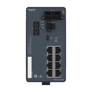 Керований мережевий комутатор Modicon, 8 портів для мідного кабелю, 1 порт для одномодового оптоволокона (MCSESM093F1CS0) MCSESM093F1CS0 фото