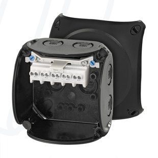 Розподільна коробка KF0202B 93x93x62 мм, IP66/67, з клемником 5х2,5 мм&sup2;, чорна RAL 9011 | HENSEL 00000007696 фото