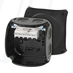 Розподільна коробка KF0402B 104x104x70 мм, IP66/67, з клемником 5х2,5 мм&sup2;, чорна RAL 9011 | HENSEL 00000007699 фото