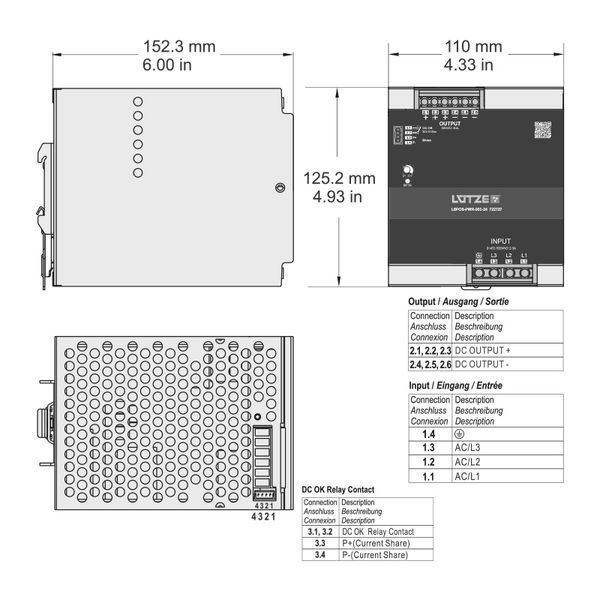 Джерело живлення LUTZE LEPOS-PWR-960-24, 3 фазне, регульоване, 960 Вт 00000009348 фото