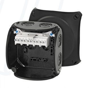 Розподільна коробка KF0404B 104x104x70 мм, IP66/67, з клемником 5х4 мм&sup2;, чорна RAL 9011 | HENSEL 00000007701 фото
