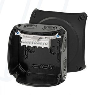 Розподільна коробка KF0604B 130x130x77 мм, IP66/67, з клемником 5х4 мм&sup2;, чорна RAL 9011 | HENSEL 00000007704 фото