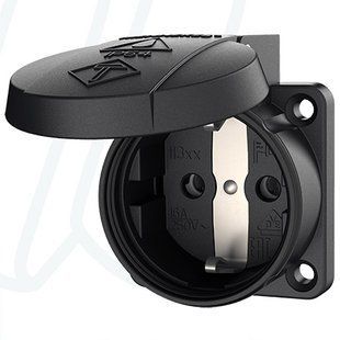 Розетка панельна SCHUKO 16A 2п+З 230В, IP54 чорна (клеми plug-in), MENNEKES (артикул 11312) 11312 фото