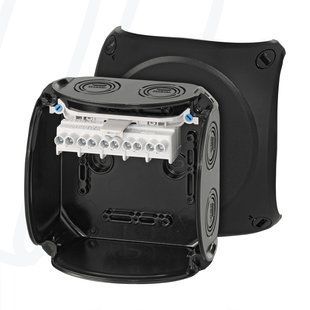 Розподільна коробка KF0606B 130x130x77 мм, IP66/67, з клемником 5х6 мм&sup2;, чорна RAL 9011 | HENSEL 00000007705 фото